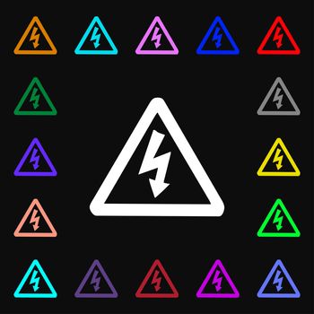 voltage icon sign. Lots of colorful symbols for your design. illustration