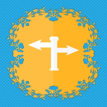 Blank Road Sign icon sign. Floral flat design on a blue abstract background with place for your text. illustration