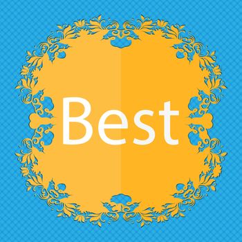 Best seller sign icon. Best seller award symbol. Floral flat design on a blue abstract background with place for your text. illustration
