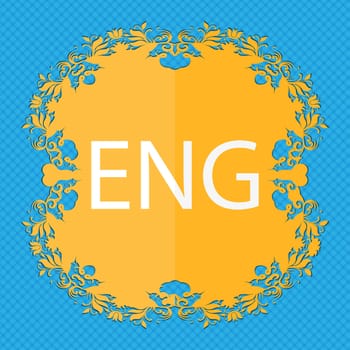 English sign icon. Great Britain symbol. Floral flat design on a blue abstract background with place for your text. illustration