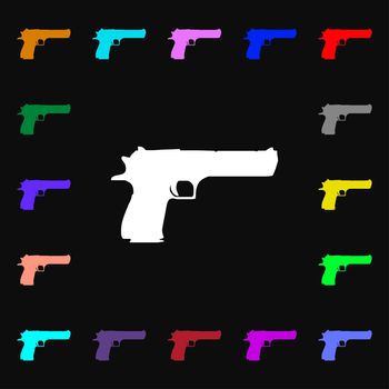 gun icon sign. Lots of colorful symbols for your design. illustration