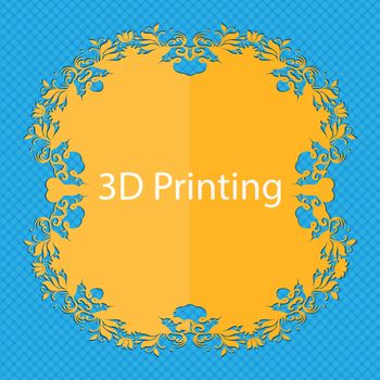 3D Print sign icon. 3d-Printing symbol. Floral flat design on a blue abstract background with place for your text. illustration