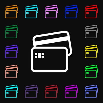 Credit card icon sign. Lots of colorful symbols for your design. illustration