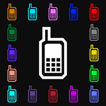 Mobile phone icon sign. Lots of colorful symbols for your design. illustration