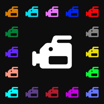 video camera icon sign. Lots of colorful symbols for your design. illustration