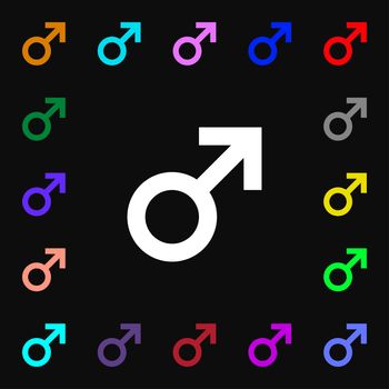 Male sex icon sign. Lots of colorful symbols for your design. illustration