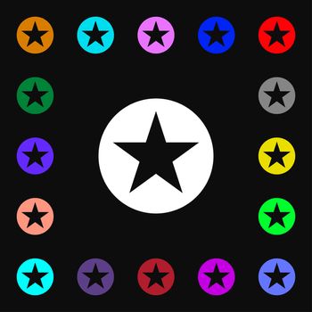 Star, Favorite Star, Favorite icon sign. Lots of colorful symbols for your design. illustration