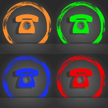 Retro telephone icon symbol. Fashionable modern style. In the orange, green, blue, red design. illustration