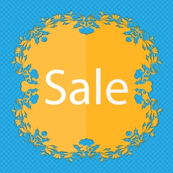 Sale tag. Icon for special offer. Floral flat design on a blue abstract background with place for your text. illustration