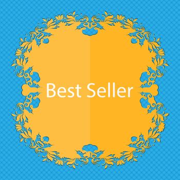 Best seller sign icon. Best seller award symbol. Floral flat design on a blue abstract background with place for your text. illustration