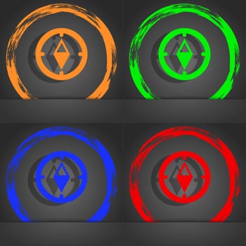 Compass sign icon. Windrose navigation symbol. Fashionable modern style. In the orange, green, blue, red design. illustration