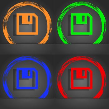 floppy icon. Flat modern design. Fashionable modern style. In the orange, green, blue, red design. illustration