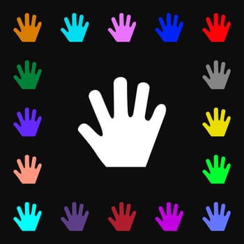 Hand icon sign. Lots of colorful symbols for your design. illustration