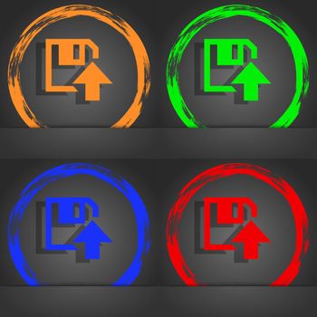 floppy icon. Flat modern design. Fashionable modern style. In the orange, green, blue, red design. illustration