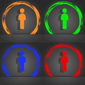 Human sign icon. Man Person symbol. Male toilet. Fashionable modern style. In the orange, green, blue, red design. illustration