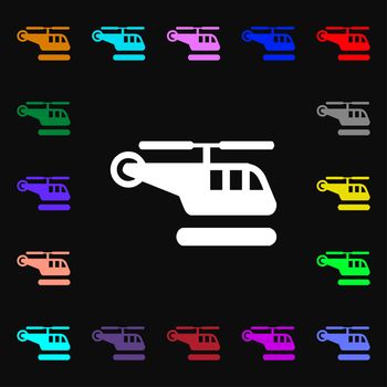 helicopter icon sign. Lots of colorful symbols for your design. illustration