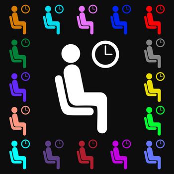 waiting icon sign. Lots of colorful symbols for your design. illustration