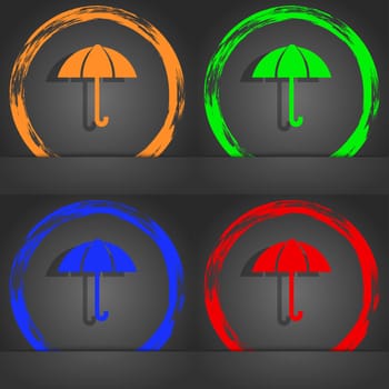 Umbrella sign icon. Rain protection symbol. Fashionable modern style. In the orange, green, blue, red design. illustration