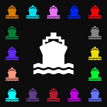 ship icon sign. Lots of colorful symbols for your design. illustration