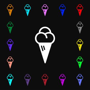ice cream icon sign. Lots of colorful symbols for your design. illustration