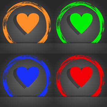 Heart sign icon. Love symbol. Fashionable modern style. In the orange, green, blue, red design. illustration