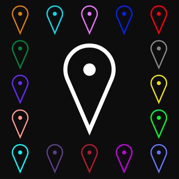 map poiner icon sign. Lots of colorful symbols for your design. illustration