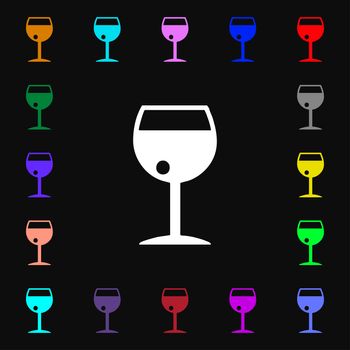 glass of wine icon sign. Lots of colorful symbols for your design. illustration