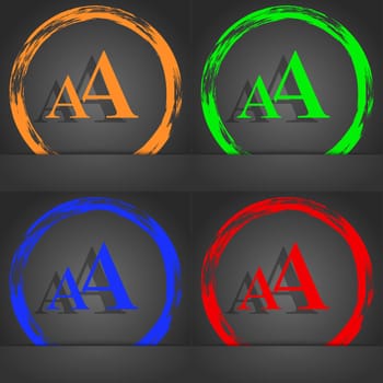 Enlarge font, AA icon sign. Fashionable modern style. In the orange, green, blue, red design. illustration