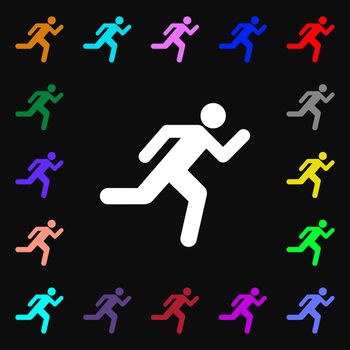 running man icon sign. Lots of colorful symbols for your design. illustration