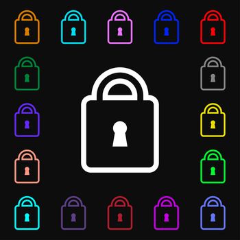 Lock icon sign. Lots of colorful symbols for your design. illustration
