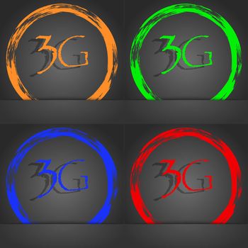 3G sign icon. Mobile telecommunications technology symbol. Fashionable modern style. In the orange, green, blue, red design. illustration