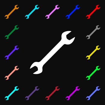 wrench icon sign. Lots of colorful symbols for your design. illustration