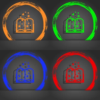 Magic Book sign icon. Open book symbol. Fashionable modern style. In the orange, green, blue, red design. illustration
