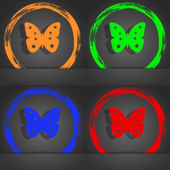 Butterfly sign icon. insect symbol. Fashionable modern style. In the orange, green, blue, red design. illustration