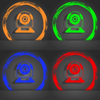 Webcam sign icon. Web video chat symbol. Camera chat. Fashionable modern style. In the orange, green, blue, red design. illustration