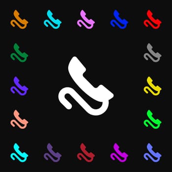 retro telephone handset icon sign. Lots of colorful symbols for your design. illustration