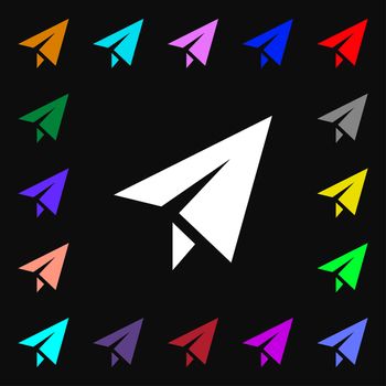 Paper airplane icon sign. Lots of colorful symbols for your design. illustration