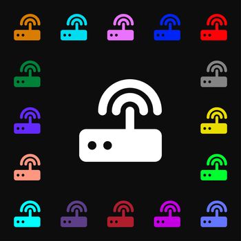 Wi fi router icon sign. Lots of colorful symbols for your design. illustration