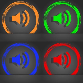 Speaker volume sign icon. Sound symbol. Fashionable modern style. In the orange, green, blue, red design. illustration