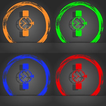 watches icon symbol . Fashionable modern style. In the orange, green, blue, red design. illustration