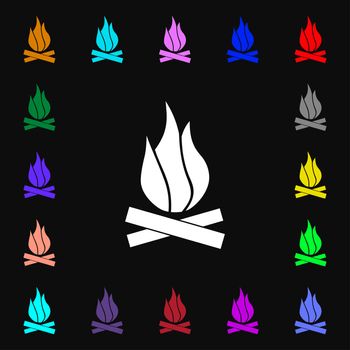 A fire icon sign. Lots of colorful symbols for your design. illustration