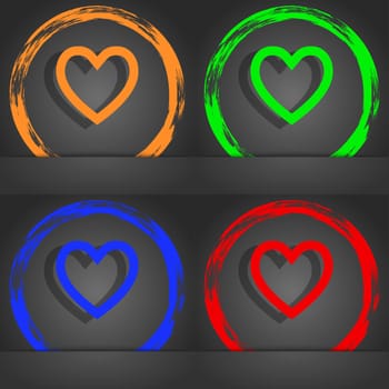 Heart sign icon. Love symbol. Fashionable modern style. In the orange, green, blue, red design. illustration