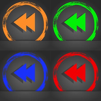 multimedia sign icon. Player navigation symbol. Fashionable modern style. In the orange, green, blue, red design. illustration
