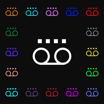 audio cassette icon sign. Lots of colorful symbols for your design. illustration