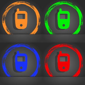 Mobile telecommunications technology symbol. Fashionable modern style. In the orange, green, blue, red design. illustration