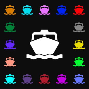 the boat icon sign. Lots of colorful symbols for your design. illustration