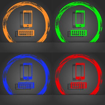 Computer keyboard and smatphone Icon. Fashionable modern style. In the orange, green, blue, red design. illustration