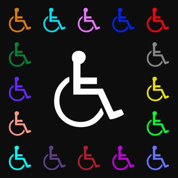 disabled icon sign. Lots of colorful symbols for your design. illustration