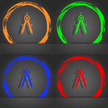 Mathematical Compass sign icon. Fashionable modern style. In the orange, green, blue, red design. illustration