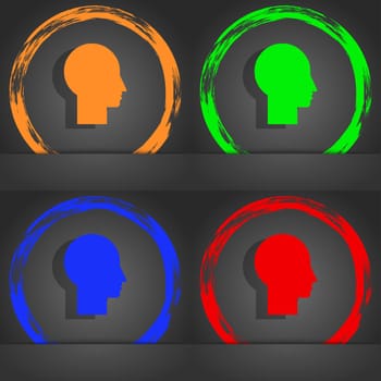 User sign icon. Person symbol. Set colourful buttons. Fashionable modern style. In the orange, green, blue, red design. illustration